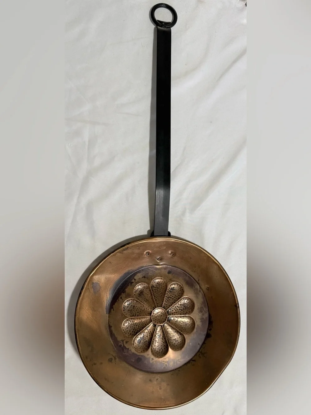 Vintage Copper Hearth Chestnut Roasting Pan 25” long Ring Loop For Hanging